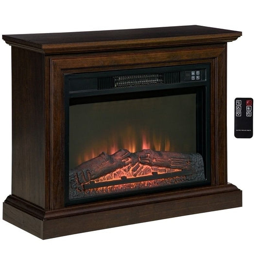 31" Brown Electric Fireplace Heater with Dimmable Flame