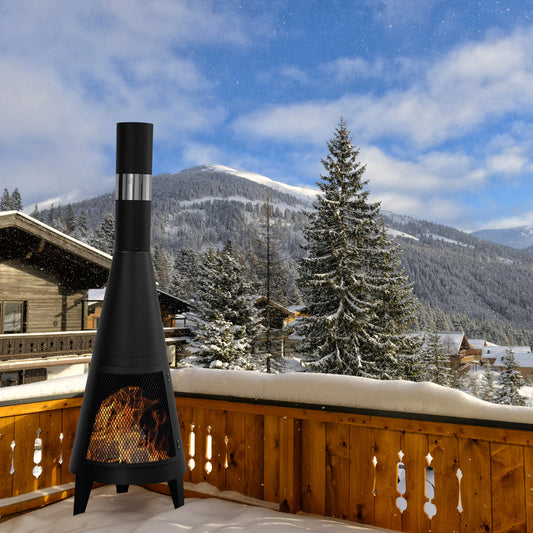 Contemporary Black Wood-Burning Outdoor Chiminea – 63"H