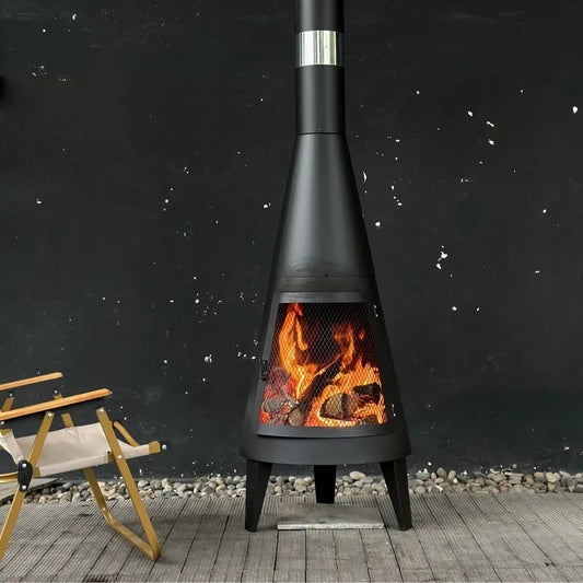 Contemporary Black Wood-Burning Outdoor Chiminea – 63"H