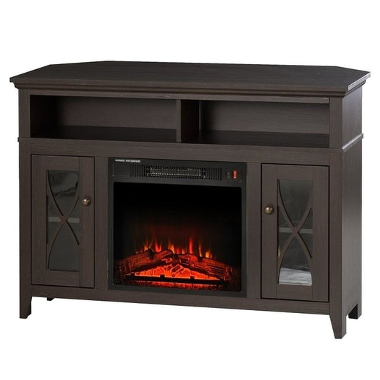 Espresso Electric Fireplace Mantel TV Stand with Adjustable Storage