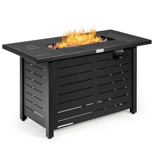 60,000 BTU Brown Rectangular Portable Propane Fire Pit Table