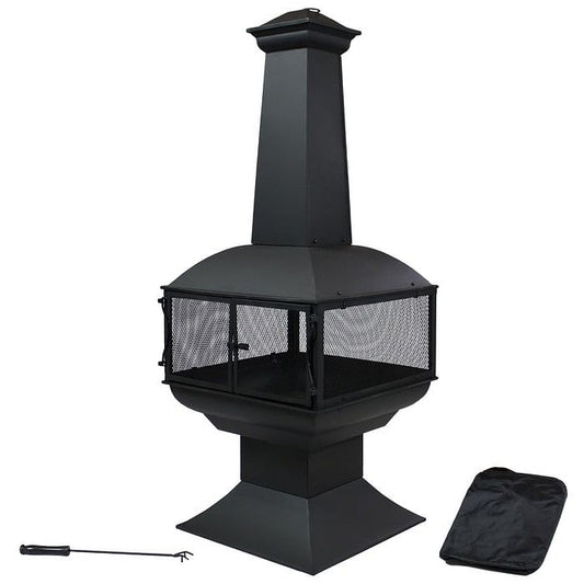 Large Black Outdoor Steel Chimenea Wood-Burning Fire Pit