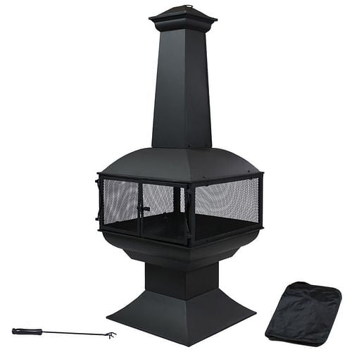 Large Black Outdoor Steel Chimenea Wood-Burning Fire Pit