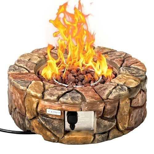 40,000 BTU Outdoor Round Propane Gas Fire Pit Table with Lava Rocks