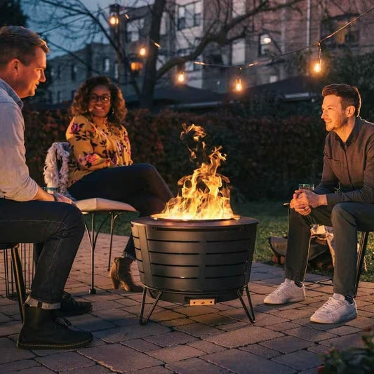 25-Inch Stainless Steel Smokeless Outdoor Fire Pit with Cover