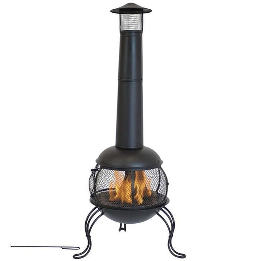 Large Black Outdoor Steel Chimenea Wood-Burning Fire Pit