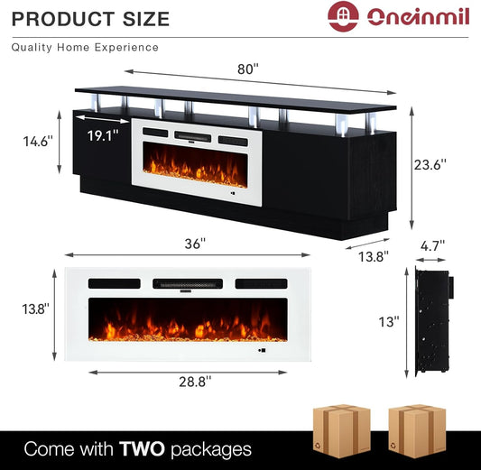 Elegant Black Fireplace TV Stand with 36" LED Electric Fireplace