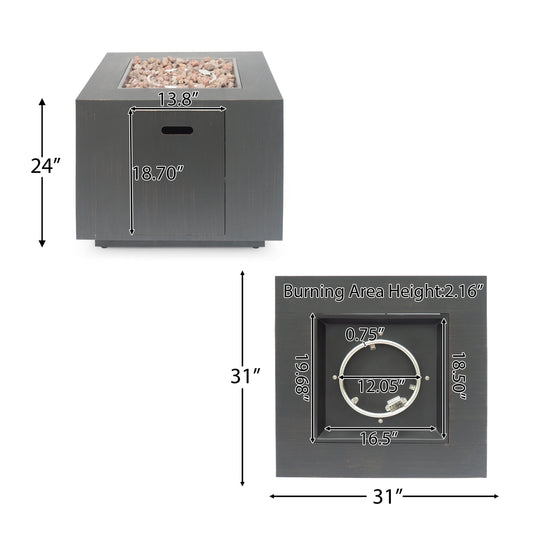 31" Square Propane Fire Pit – Brown & Brushed Gold