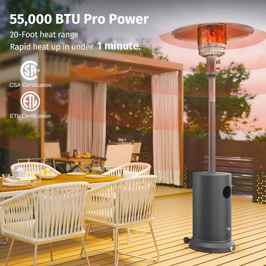 55,000 BTU Outdoor Propane Patio Heater with Table & Wheels