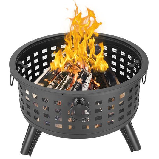 26-Inch Steel Round Lattice Fire Bowl for Patio & Backyard