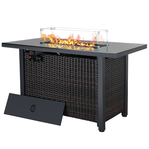 43-Inch Black Propane Fire Pit Table with Hideaway Tank Storage