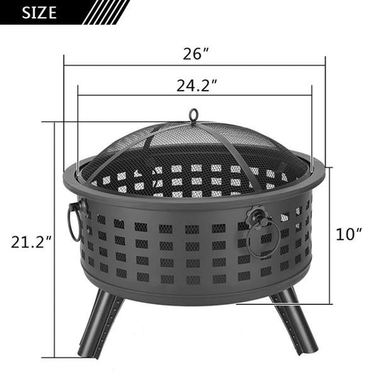 26-Inch Steel Round Lattice Fire Bowl for Patio & Backyard