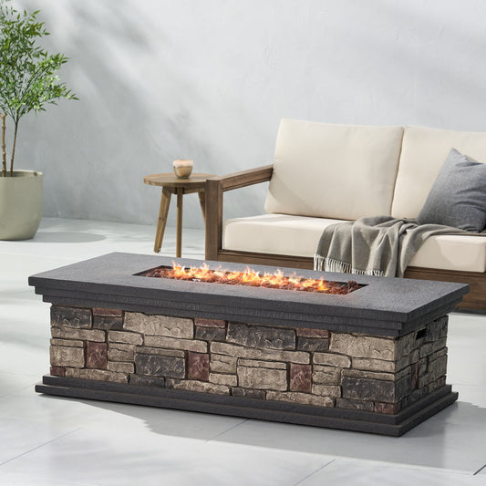 56.25" Rectangular Propane Fire Pit – Stone Gray, 50,000 BTU