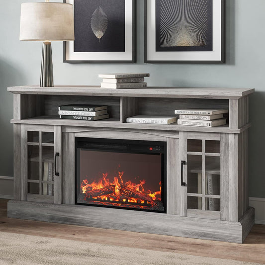 Rustic 58" TV Stand with Electric Fireplace – Stylish & Cozy