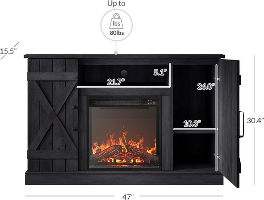 Rustic 47" TV Stand with Electric Fireplace and Storage